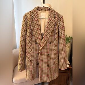 Aritzia Wilfred Margaux Blazer (Tan/Black mini check, size 10)